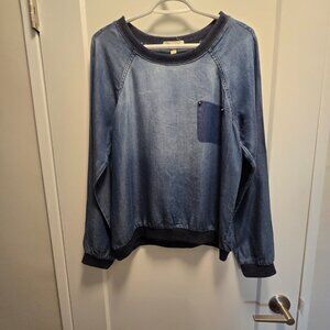 LIFE IN PROGRESS Women's Denim Chambray Long Sleeves Top - Blue - Size M…